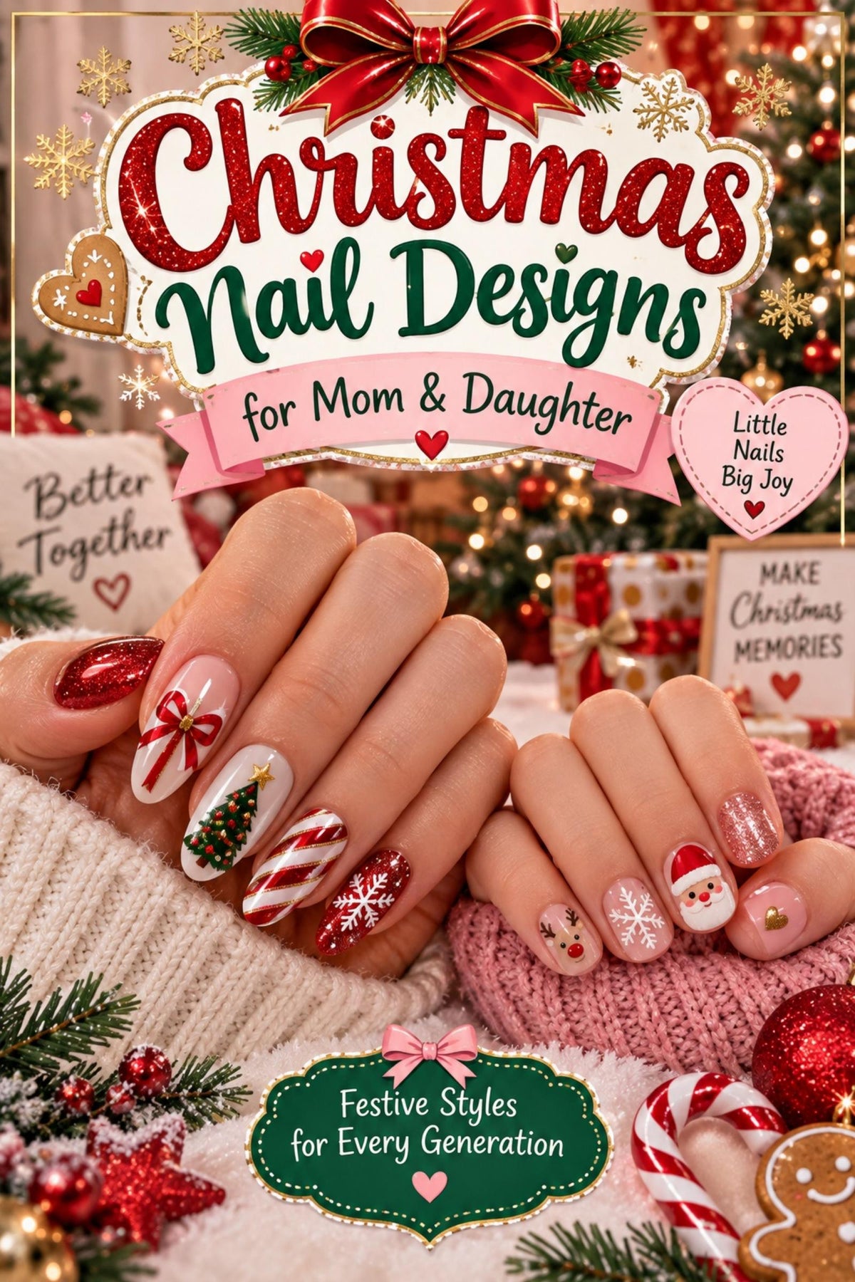 Christmas Nail Designs for Mom & Daughter